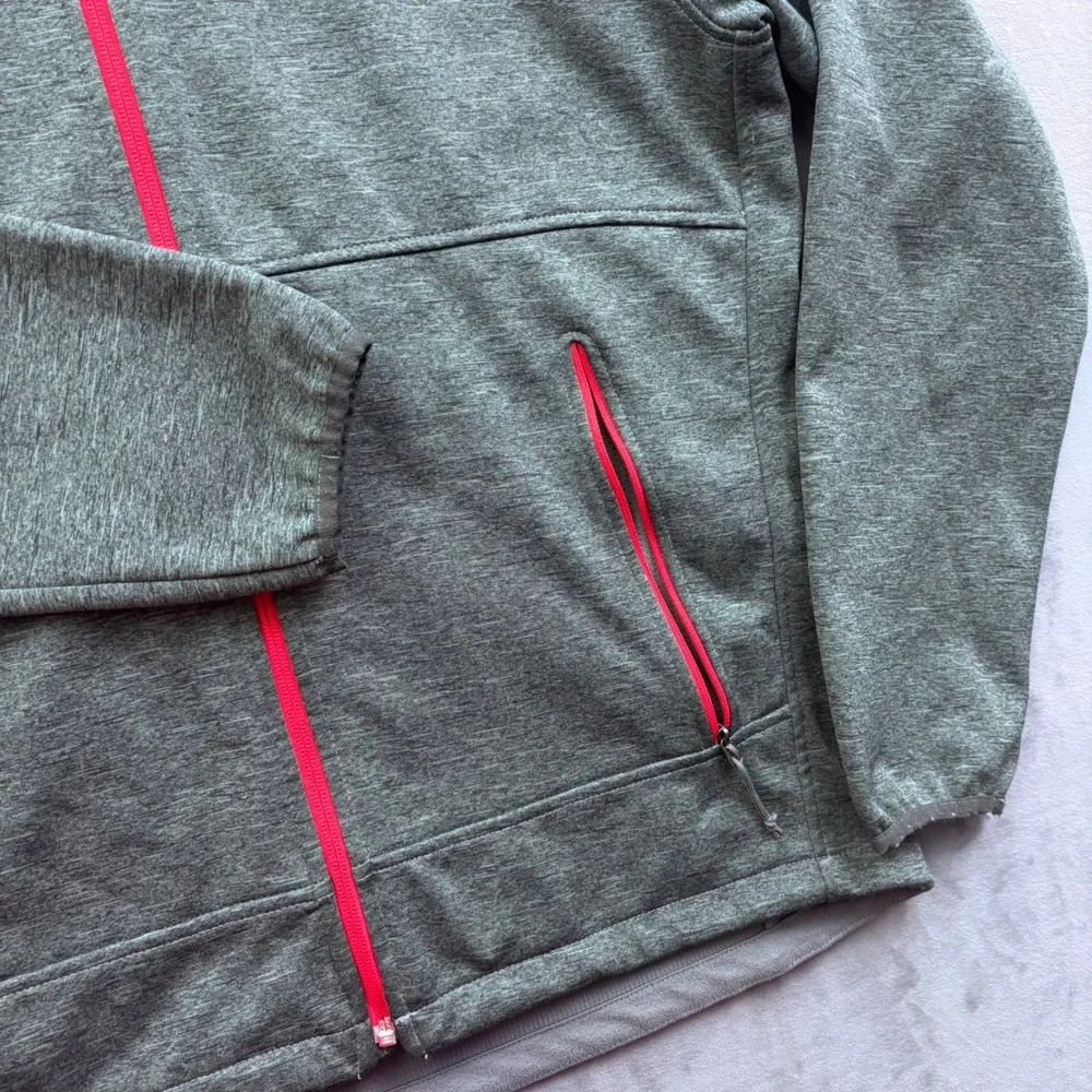 The North Face Mens Full Zip Fleece Jacket Green Red Logo Mock Neck Large